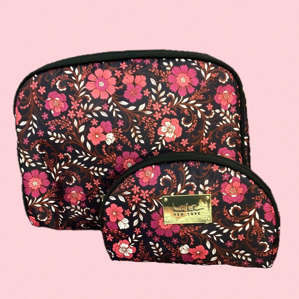 Floral Cosmetic Bag (2) Set - Pink and Black NWOT